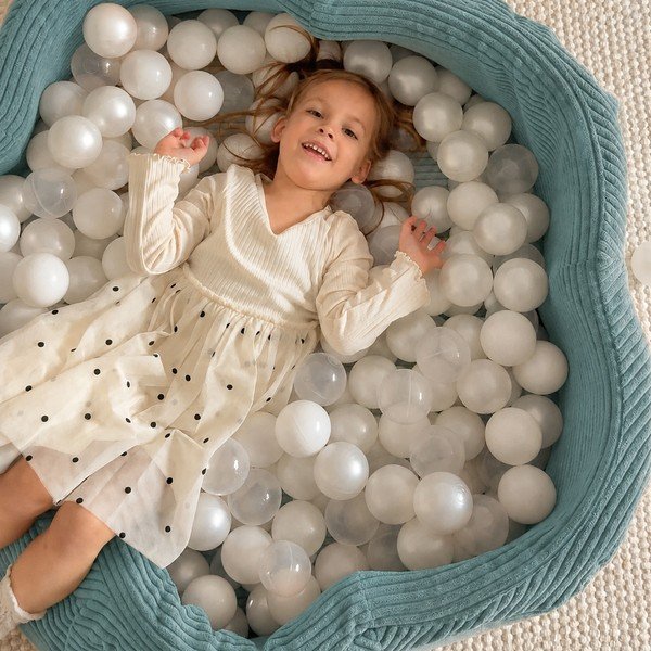 Piscina di palline turchese in velluto a coste ø 90 cm altezza totale 30 cm – Meowbaby-image-1