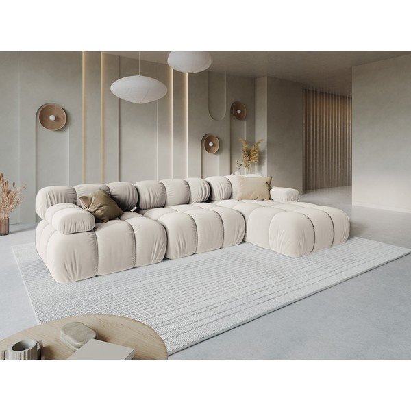 Divano angolare componibile color crema (con penisola a destra/con chaise lounge) con rivestimento in velluto – Micadoni -image-1