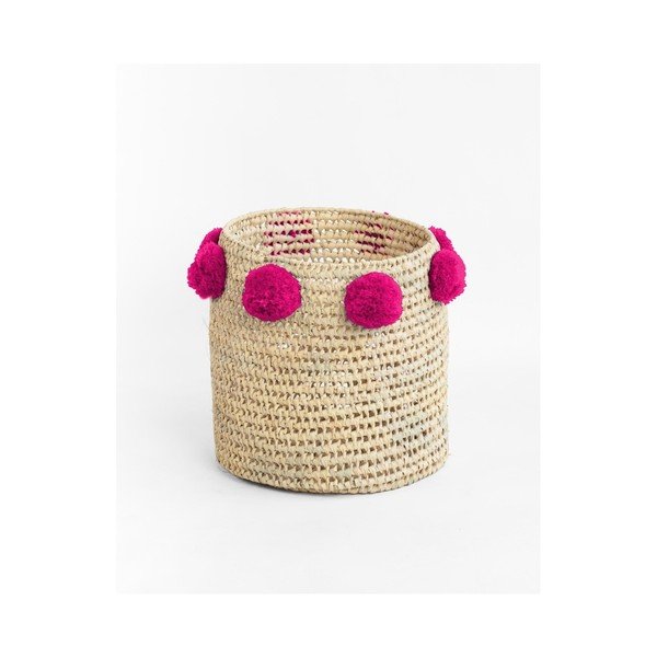 Set di 2 cesti in fibra di palma con decorazioni rosa scuro Milo Basket - Madre Selva-image-3