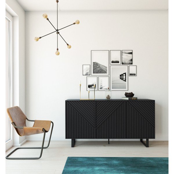 Cassettiera nera 151x80x35 cm Peta - Marckeric-image-2