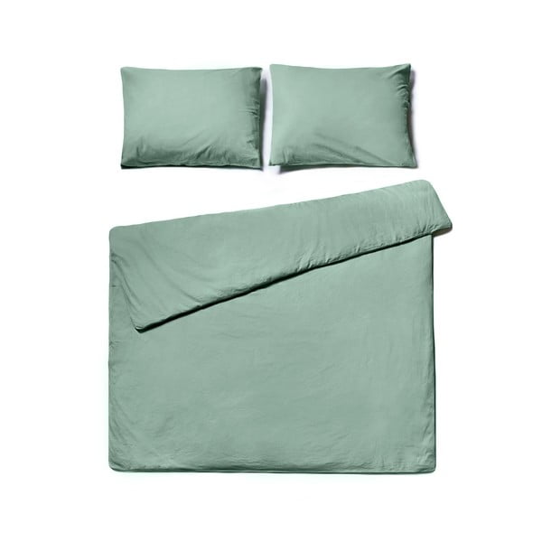 Lino verde menta per letto matrimoniale in cotone stonewashed , 200 x 220 cm - Bonami Selection