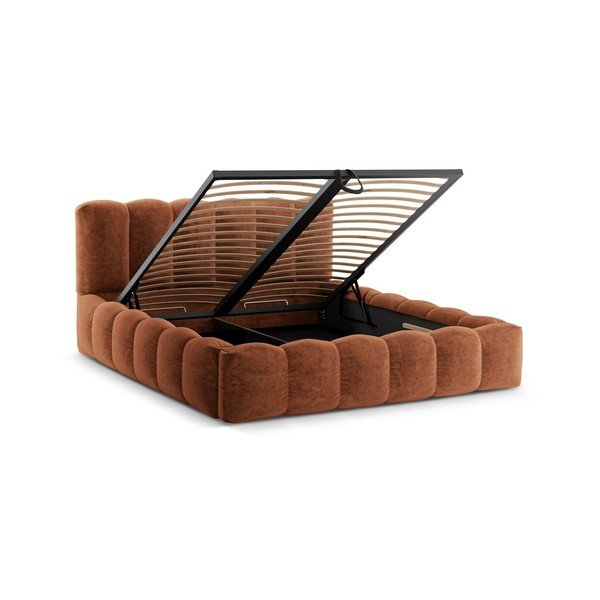Letto matrimoniale imbottito color terracotta con contenitore con rete inclusa 180x200 cm Lupine – Micadoni -image-4