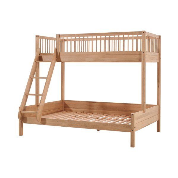 Letto da bambini a castello di colore naturale in rovere massiccio con rete inclusa 140x200/90x200 cm Forrest – Vipack