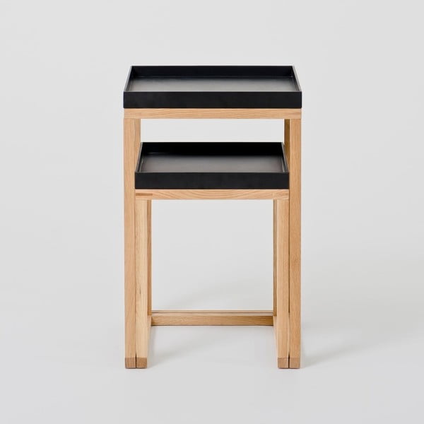 Set di 2 tavolini in rovere con piano nero Rovere Nest - Wireworks-image-1