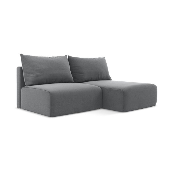 Divano angolare grigio allungabile/con contenitore (con penisola a destra/con chaise lounge) con rivestimento in velluto Kalena – Makamii-image-2