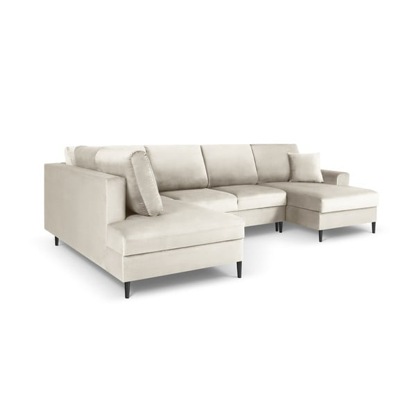 Divano angolare beige allungabile e con contenitore (con penisola a sinistra/a U) con rivestimento in velluto Kyoto – Cosmopolitan Design-image-3