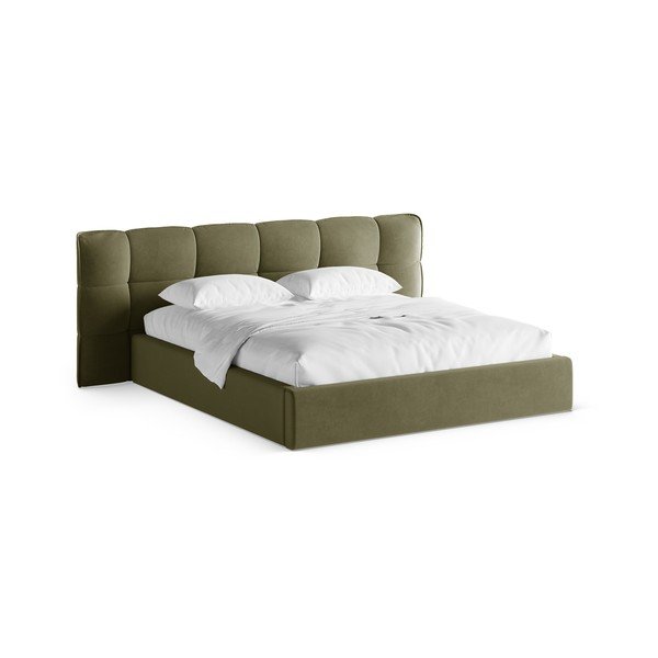 Letto matrimoniale imbottito verde con contenitore con rete inclusa 200x200 cm Eric – Micadoni 