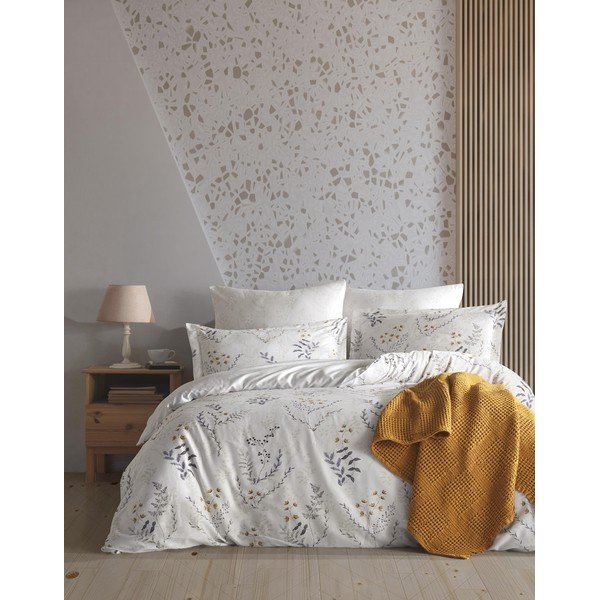 Set copripiumino e federa beige in cotone renforcé per letto matrimoniale ed esteso 240x220 cm Soft Floral – Mila Home Luxury
