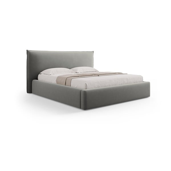 Letto matrimoniale imbottito grigio con contenitore e doghe 160x200 cm Elio - Milo Casa-image-4