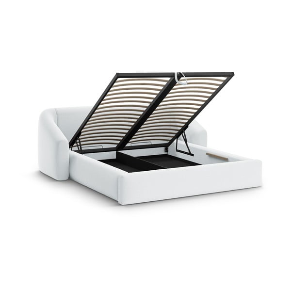 Letto matrimoniale imbottito grigio chiaro con contenitore con rete inclusa 160x200 cm Campi – Cosmopolitan Design-image-2