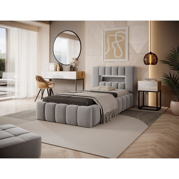 Letto singolo imbottito grigio con contenitore con rete inclusa 90x200 cm Lamica – ELTAP-image-1