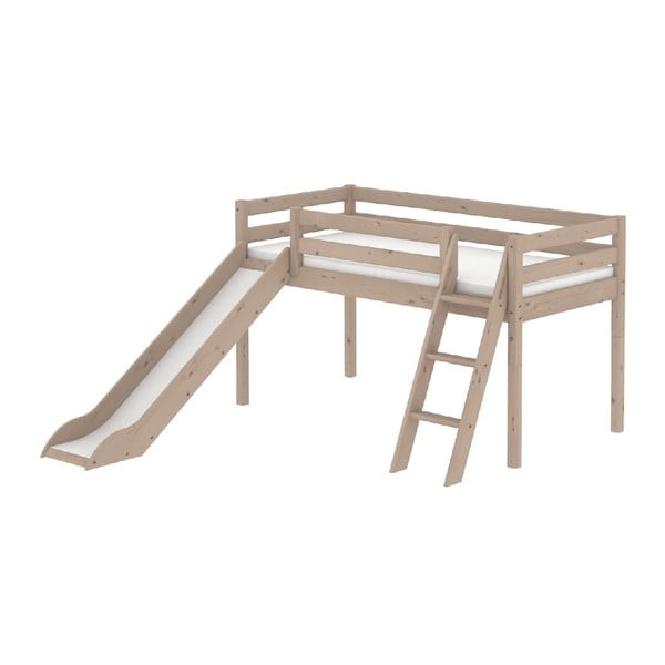 Letto per bambini in legno di pino marrone medio alto con scivolo e scaletta , 90 x 200 cm Classic - Flexa