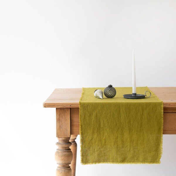 Runner da tavola in lino verde Classic, 40 x 200 cm Moss Green - Linen Tales