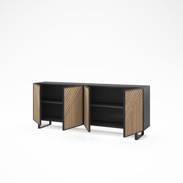 Cassettiera effetto rovere in nero-naturale 201x80x40 cm Alana - Marckeric-image-4