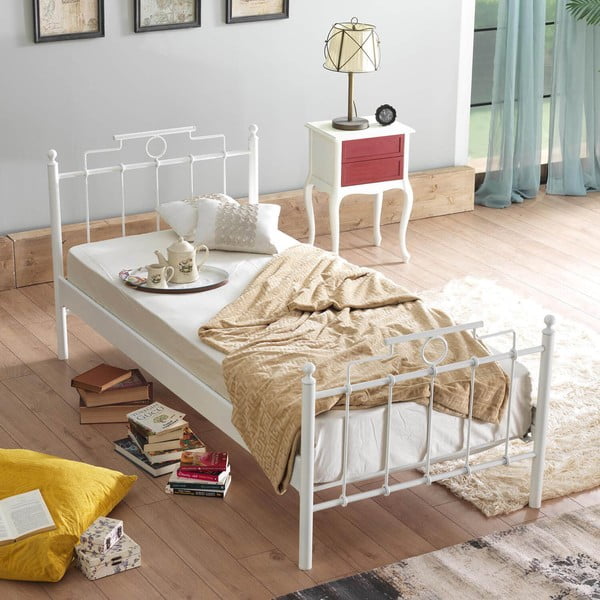 Letto singolo in metallo bianco con griglia 120x200 cm Hatkus - Kalune Design-image-2