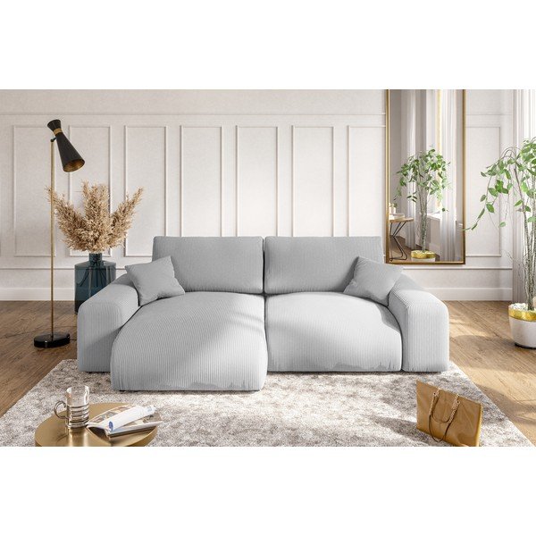 Divano angolare variabile in velluto a coste grigio chiaro Justin - Ropez-image-4