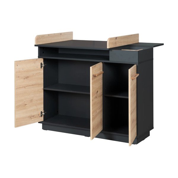 Cassettiera bassa per bambini in rovere con fasciatoio in colore antracite-naturale 118x103 cm Lenn - Roba-image-3