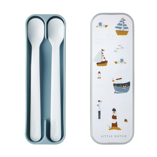 Posate di plastica per bambini in bianco e azzurro 2 pz. Sailors bay - Mepal