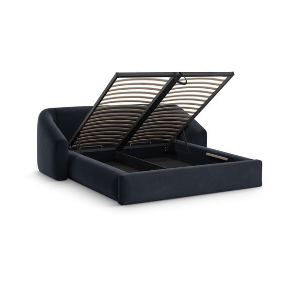 Letto matrimoniale imbottito blu scuro con contenitore con rete inclusa 140x200 cm Campi – Cosmopolitan Design-image-1