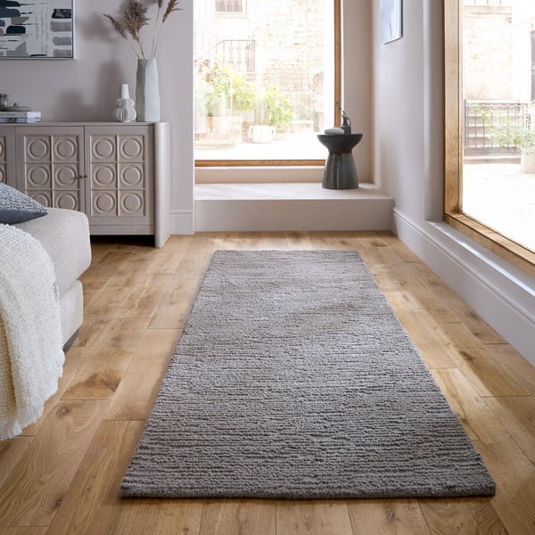 Passatoia grigia in lana tessuta a mano 80x230 cm Harris Boucle – Flair Rugs-image-1