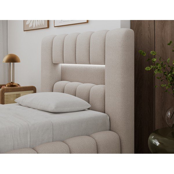Letto singolo imbottito beige con contenitore con rete inclusa 90x200 cm Lamica – ELTAP-image-3