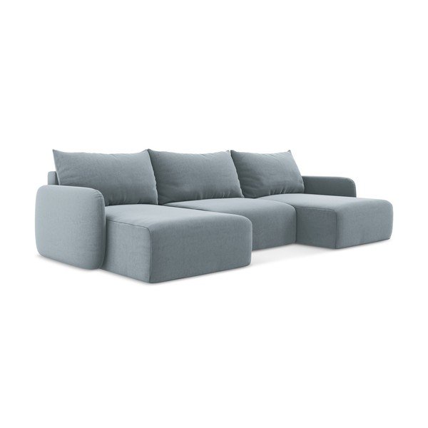 Divano angolare blu allungabile/con contenitore (a U) con rivestimento in velluto Kalena – Makamii-image-2