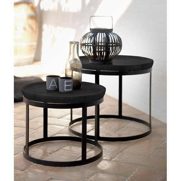 Set di 2 tavolini in legno di mango nero Pablo - Canett-image-3
