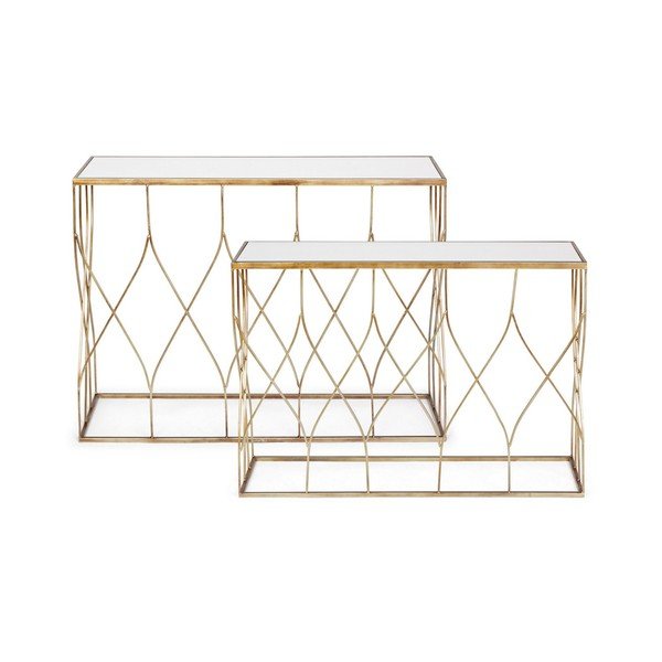 Set di tavoli consolle dorati con piano in vetro 2 pz 33x104 cm Elenor – Bizzotto-image-3