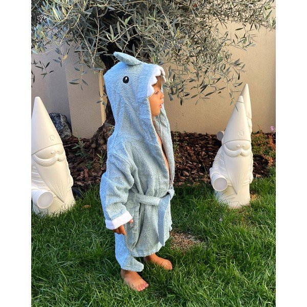 Accappatoio per neonato in cotone blu taglia S Shark - Rocket Baby-image-3