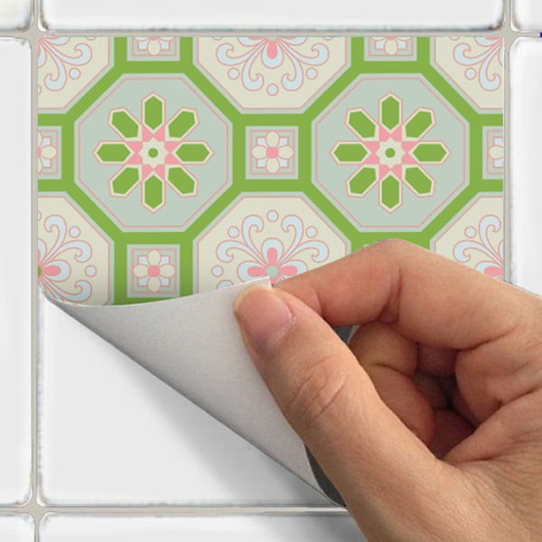 Set di 9 adesivi murali Azulejos Shade of Green, 10 x 10 cm - Ambiance-image-3