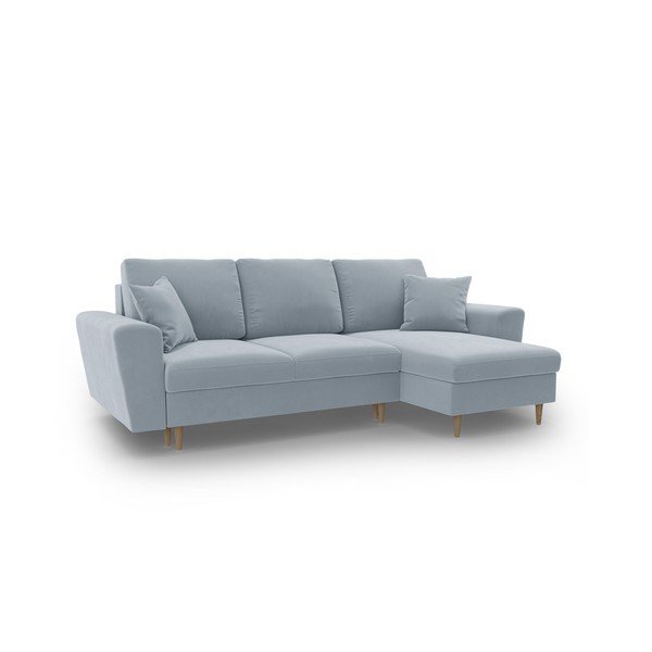 Divano angolare azzurro allungabile e con contenitore con rivestimento in velluto Kyoto – Cosmopolitan Design-image-1