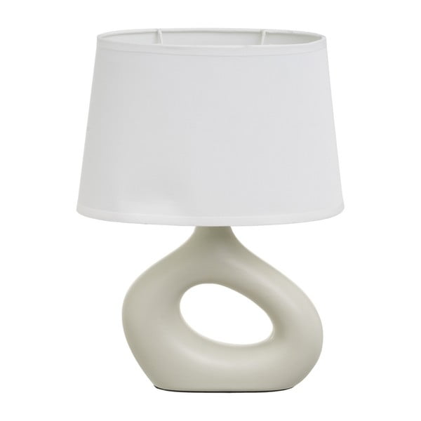 Lampada da tavolo in ceramica bianca e beige con paralume in tessuto (altezza 30 cm) - Casa Selección