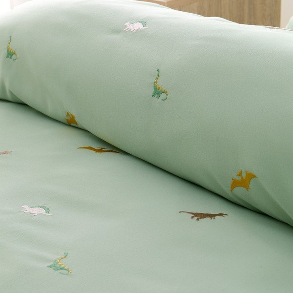 Biancheria da letto per bambini verde in microfibra per letto matrimoniale 200x200 cm Embroidered Dinosaur – Catherine Lansfield-image-3