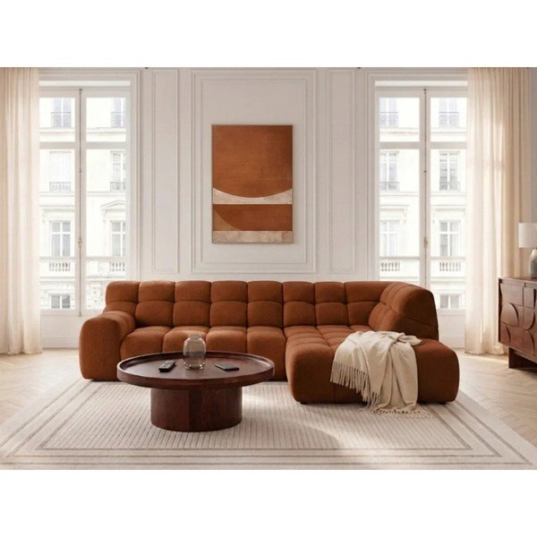 Divano angolare arancione allungabile/con movimento relax elettrico (con penisola a destra/a L) Andre – Bobochic Paris-image-1