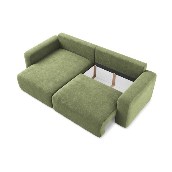 Divano angolare verde allungabile/con contenitore (con penisola a sinistra/con chaise lounge) con rivestimento in ciniglia Kona – Makamii-image-4