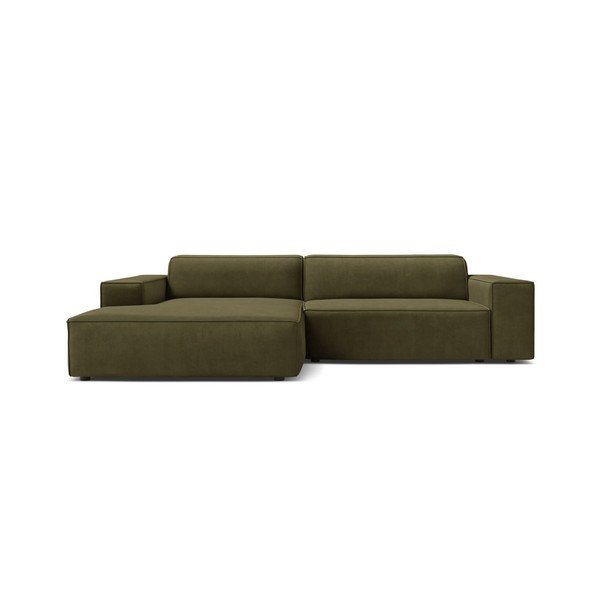 Divano angolare componibile color kaki (con penisola a sinistra/con chaise lounge) con rivestimento in velluto Jodie – Micadoni -image-1