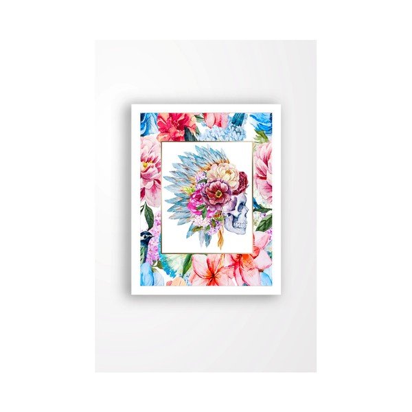 Quadro murale su tela con cornice bianca Teschio, 29 x 24 cm - Tablo Center