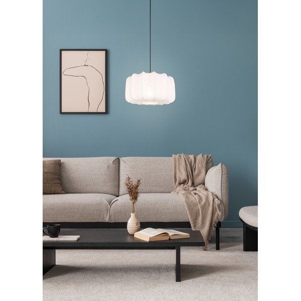 Lampadario bianco in metallo con paralume in tessuto ø 40 cm Madleine – Reality-image-2