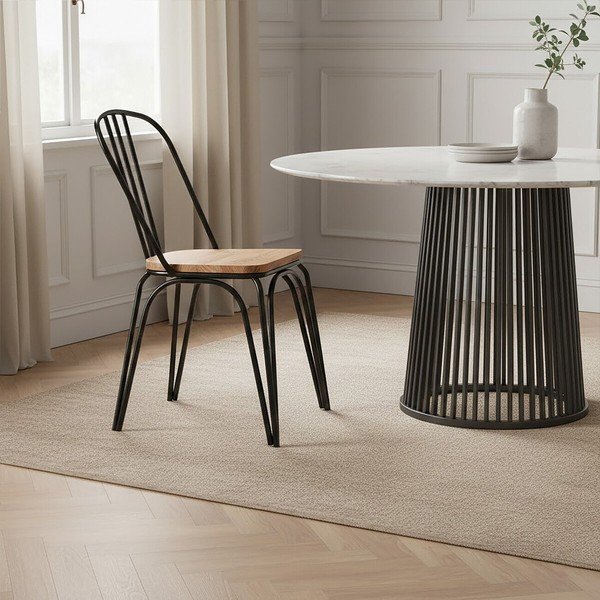 Sedia da pranzo nera in olmo massiccio District – Premier Housewares-image-3