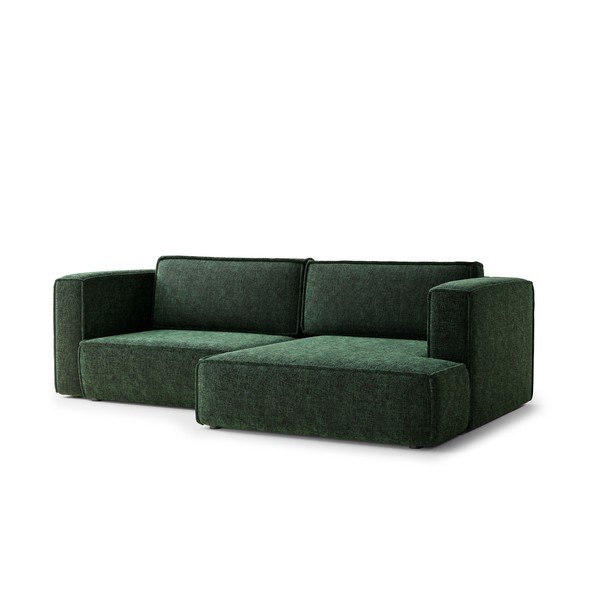 Divano angolare verde scuro allungabile/con contenitore (con penisola a destra/con chaise lounge) con rivestimento in ciniglia Velto – Maison de Rêve
