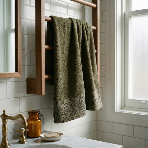Asciugamano tipo terry verde scuro in cotone 70x140 cm Valencia – My House-image-1