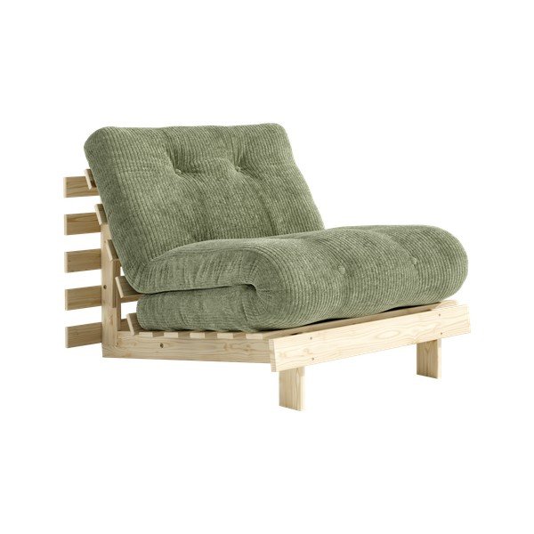 Poltrona stile futon verde allungabile con rivestimento in velluto a coste Roots – Karup