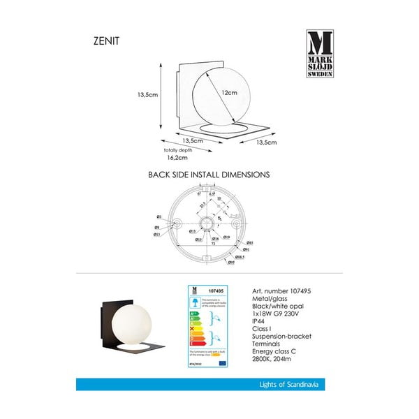 Lampada da parete nera Zenit - Markslöjd-image-3