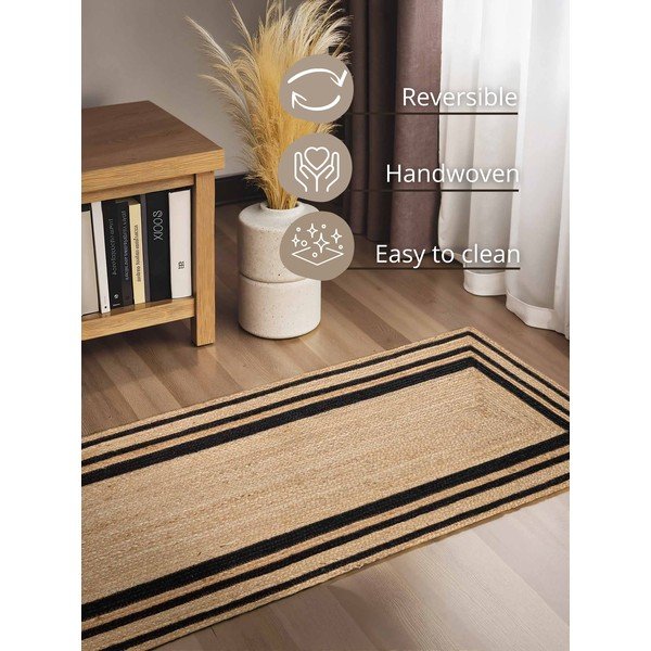Passatoia nera/di colore naturale in iuta reversibile/tessuta a mano 80x250 cm Looma – Hanse Home-image-3
