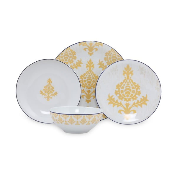 Set di 24 pezzi di piatti in porcellana bianca e gialla Ornamenti - Kütahya Porselen