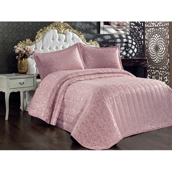 Set copriletto e federa in cotone rosa per letto matrimoniale 240x260 cm Bulut - Mijolnir