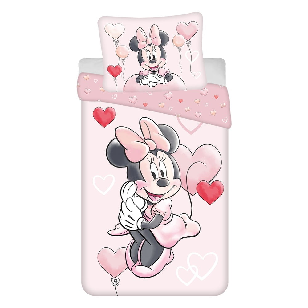 Set copripiumino e federa da bambini rosa in cotone per letto singolo 140x200 cm Minnie "Balloon" – Jerry Fabrics | Biancheria da letto per bambini