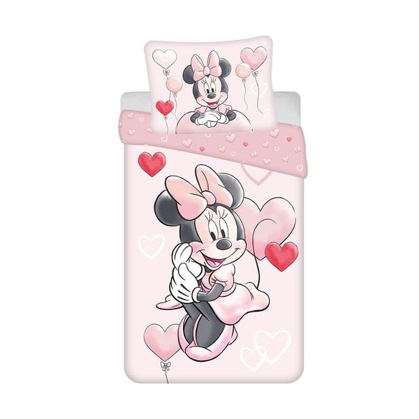 Set copripiumino e federa da bambini rosa in cotone per letto singolo 140x200 cm Minnie "Balloon" – Jerry Fabrics