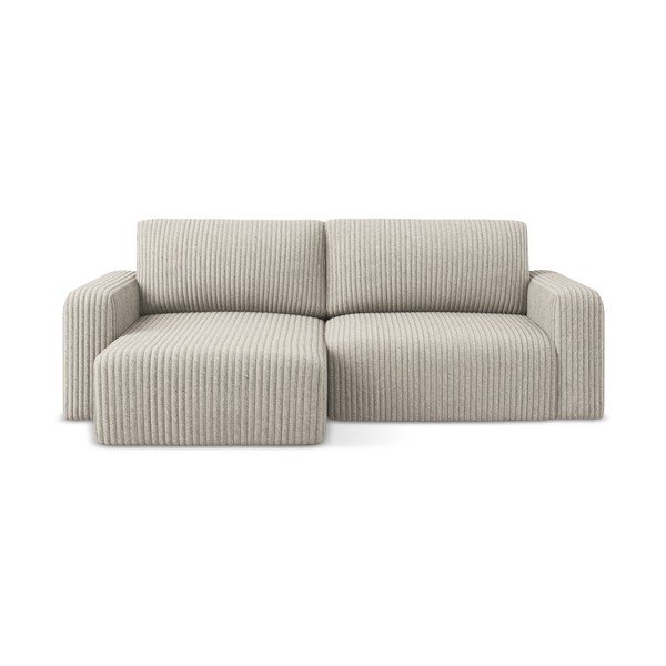 Divano angolare beige allungabile/con contenitore (con penisola a sinistra/con chaise lounge) con rivestimento in velluto a coste Kona – Makamii