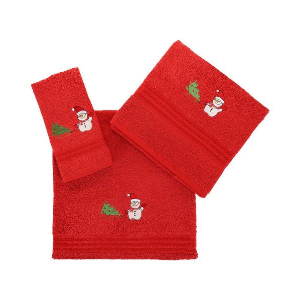 Set di 3 asciugamani rossi Snowy Christmas - Foutastic